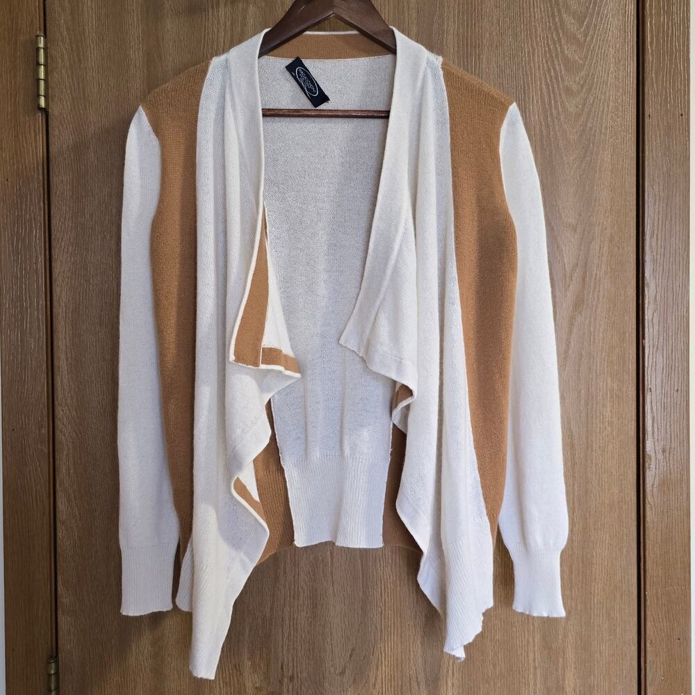 Magaschoni Cashmere Two Tone Open Draped Cardigan Sweater